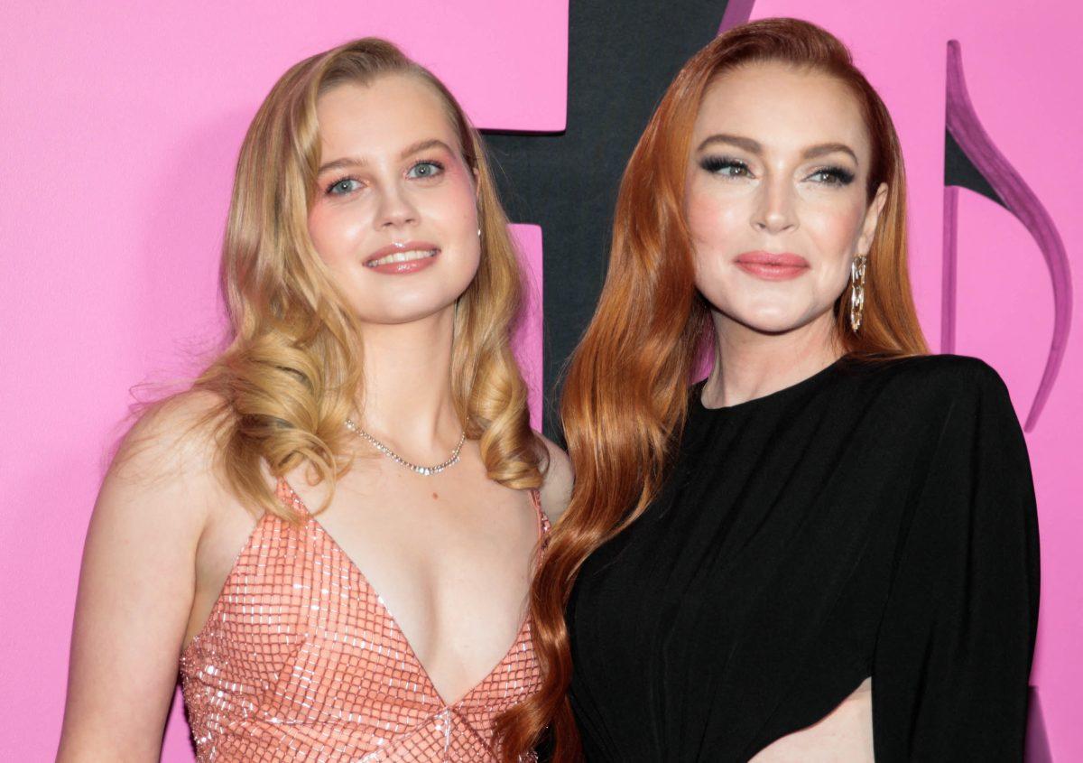 Australian actress Angourie Rice (L) and US actress Lindsay Lohan arrive for the premiere of Paramount Pictures' "Mean Girls" at AMC Lincoln Square in New York on January 8, 2024. (Photo by KENA BETANCUR / AFP) (Photo by KENA BETANCUR/AFP via Getty Images)